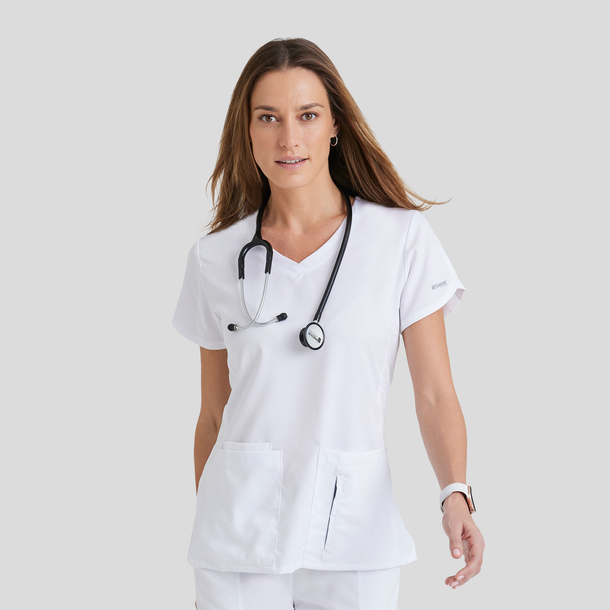 Cora 4-Pocket Scrub Top | White