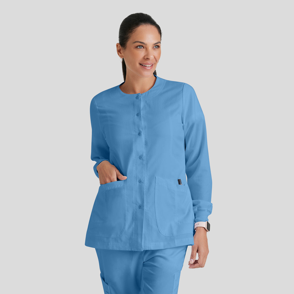 Jamie 4-Pocket Crewneck Snap-Front Scrub Jacket | Ciel