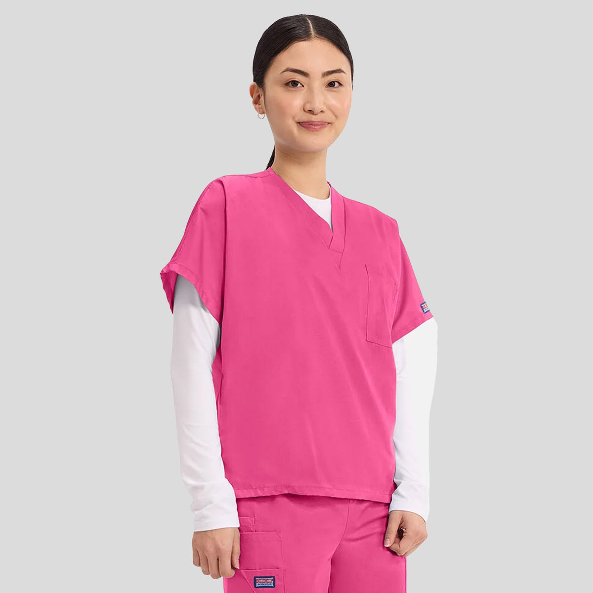 Unisex V-Neck 1 Pocket | Shocking Pink
