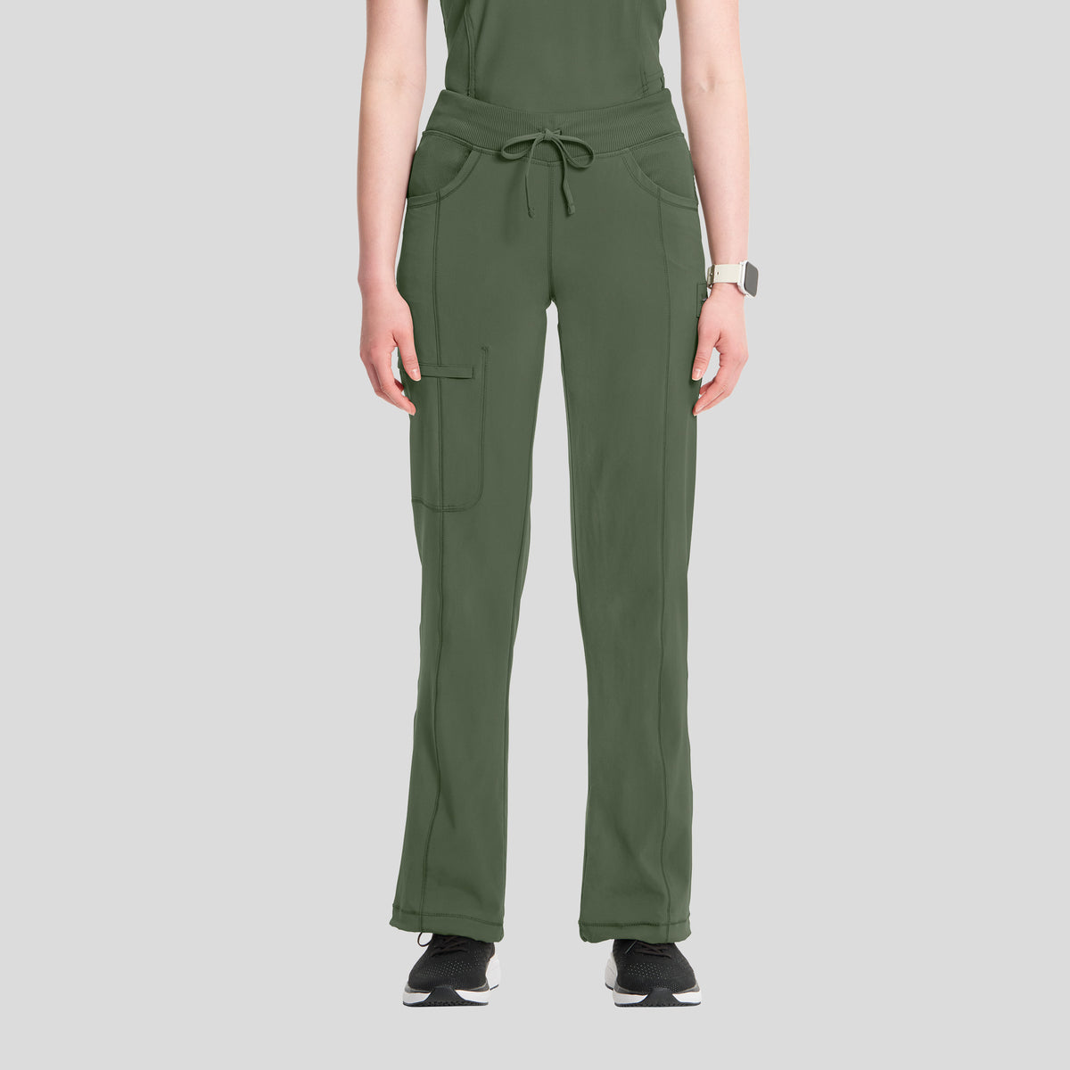 Rib Knit Drawstring Waist Scrub Pant | Olive