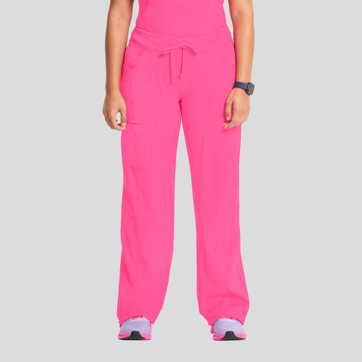 Rib Knit Drawstring Waist Scrub Pant | Carmine Pink