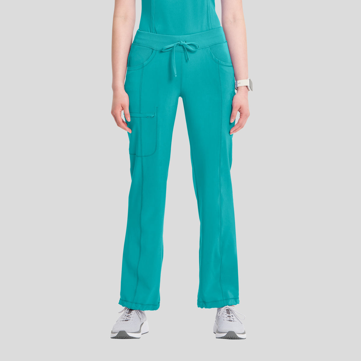 Rib Knit Drawstring Waist Scrub Pant | Teal