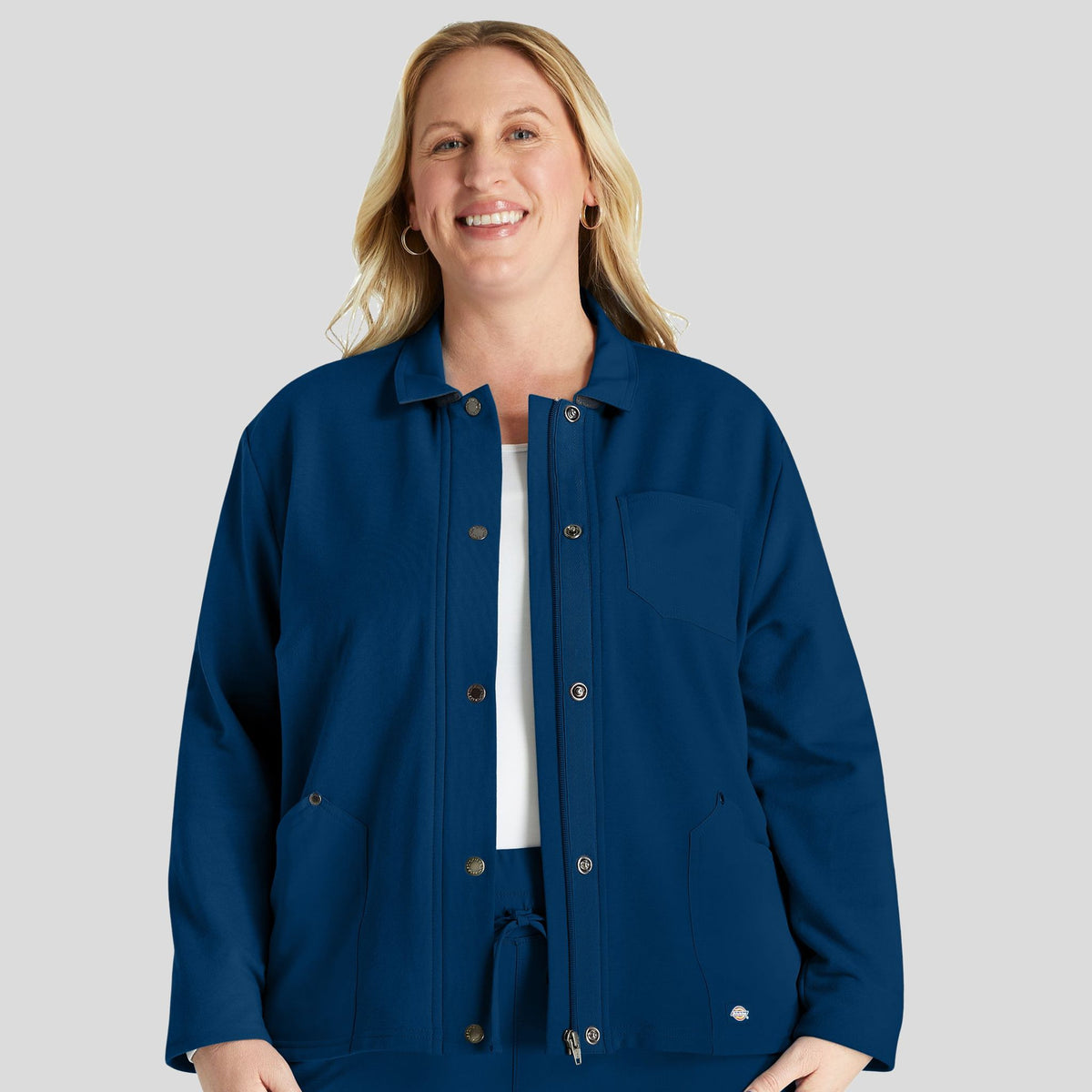 Women's Zip Front Fleece Scrub Jacket | Navy