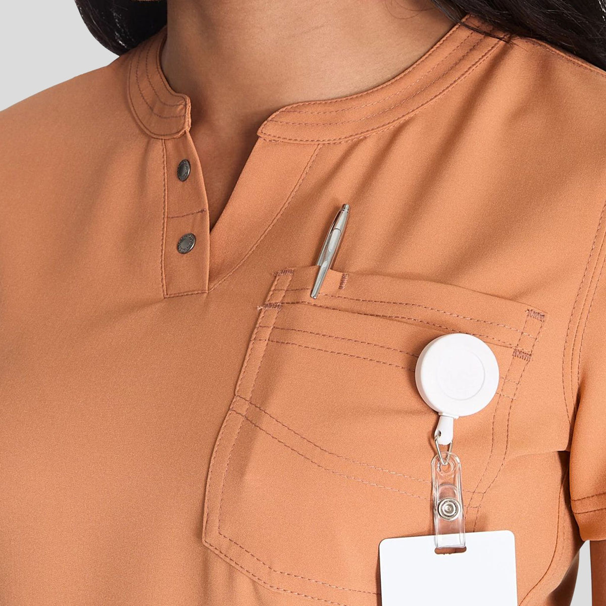 Women's Round Neck Henley Scrub Top | Ginger Glow