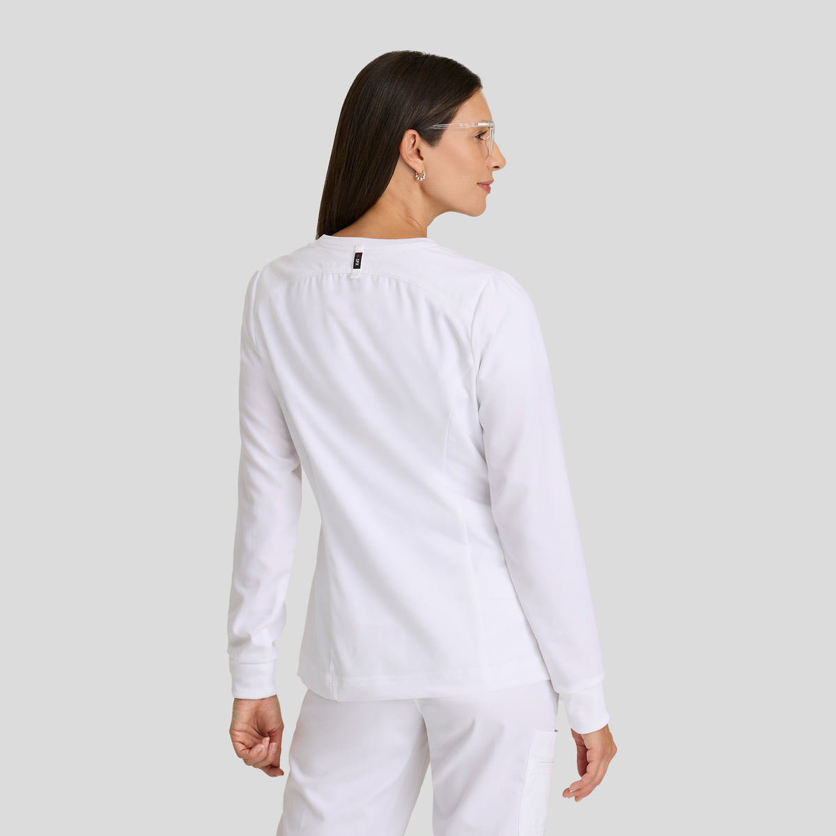 Millie 3-Pocket Crewneck Scrub Jacket | White
