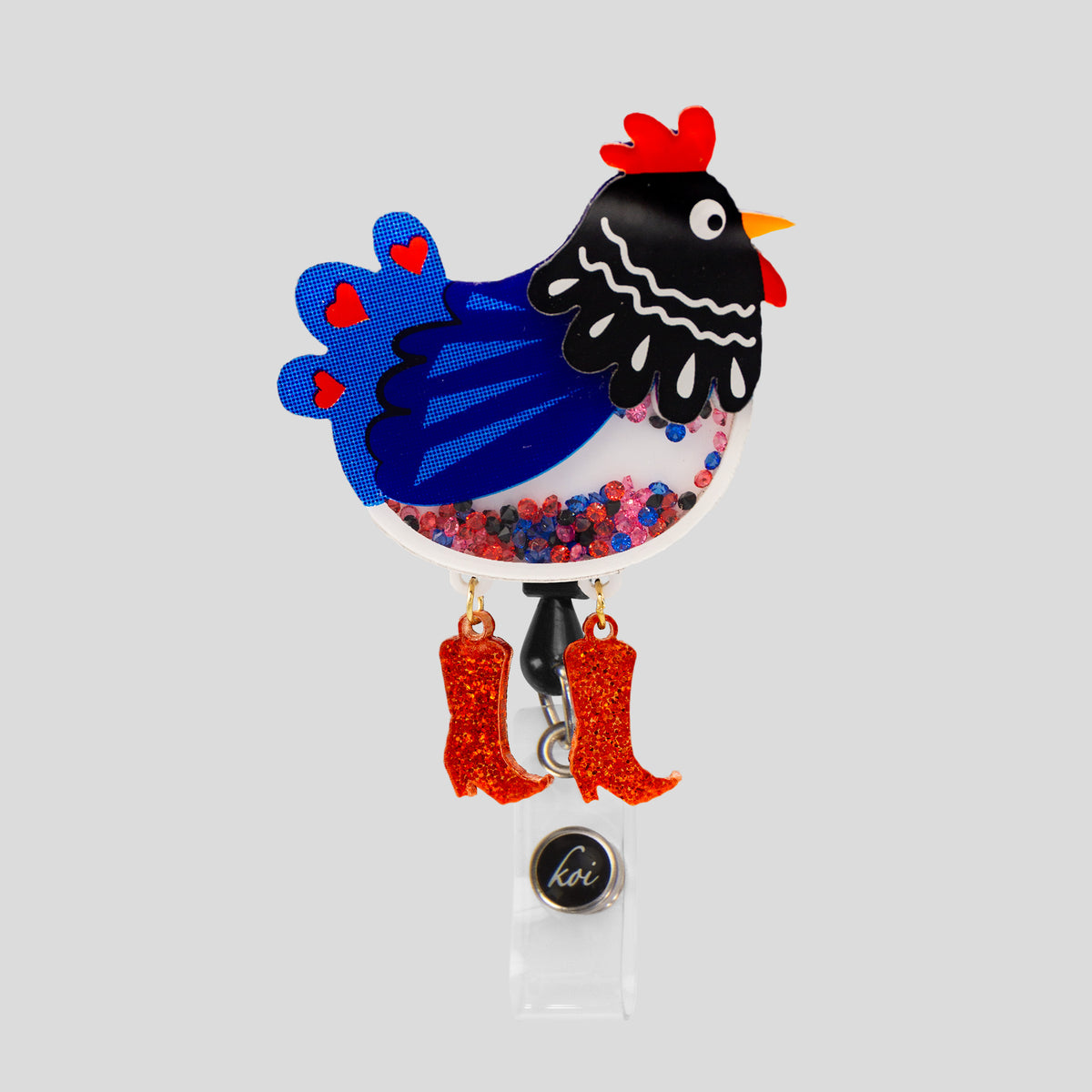 Chicken Boots Shaker Badge Reel