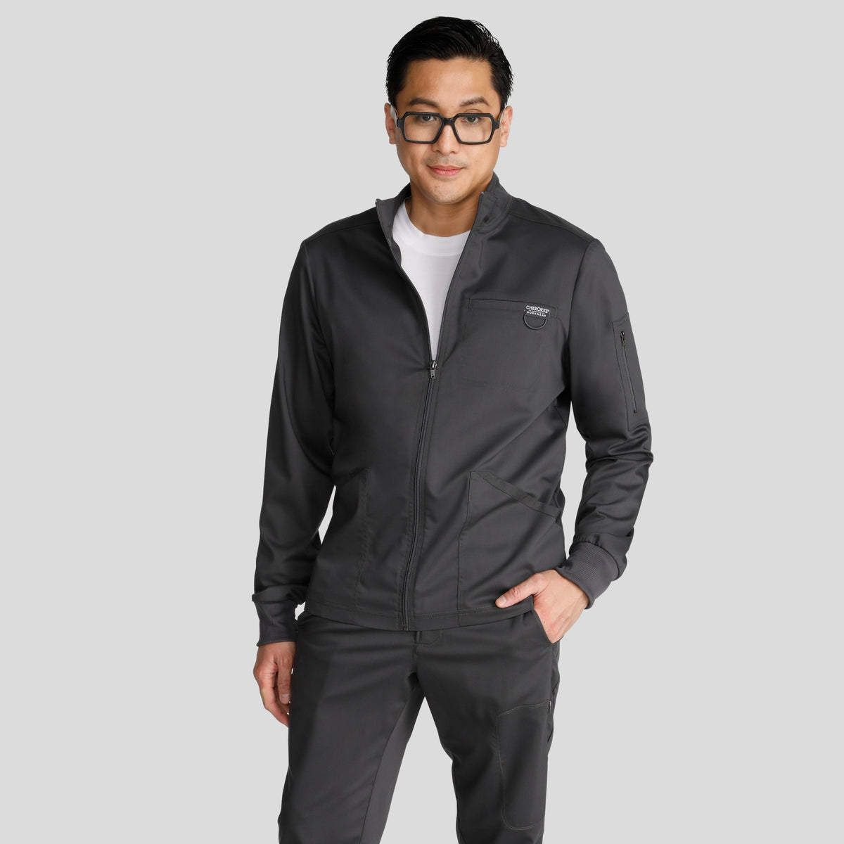 Men's Zip Front Scrub Jacket | Pewter