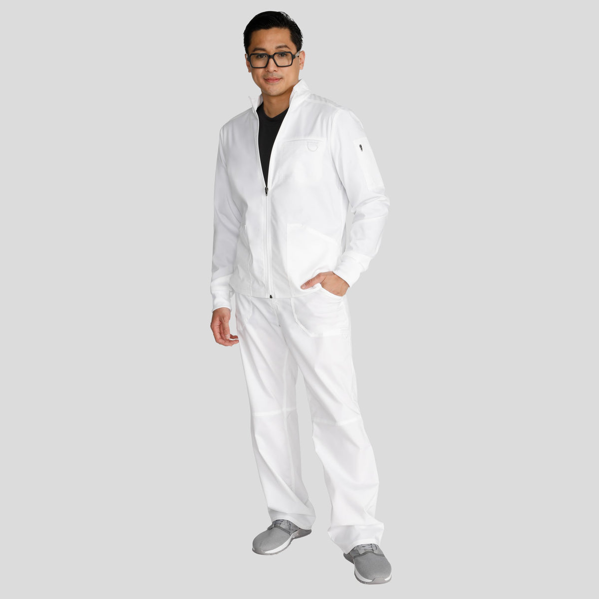 Men's Zip Front Scrub Jacket | White