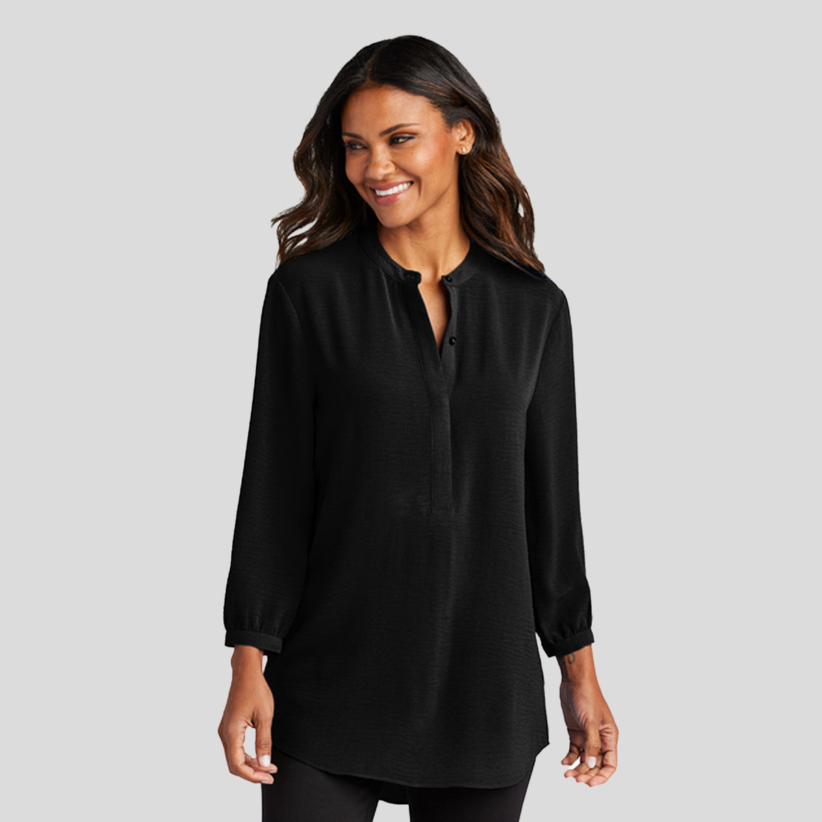 Women's 3/4-Sleeve Textured Crepe Tunic | Black