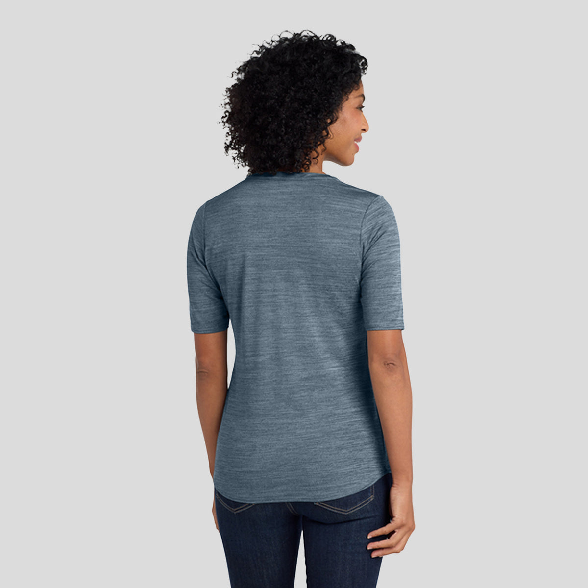 Women's Stretch Heather Open Neck Top | Regatta Blue/ Gusty Grey