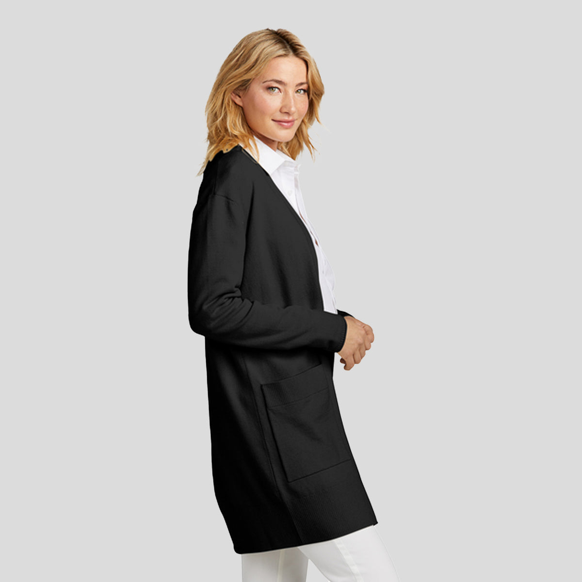 Womenโs Open-Front Cardigan Sweater | Deep Black