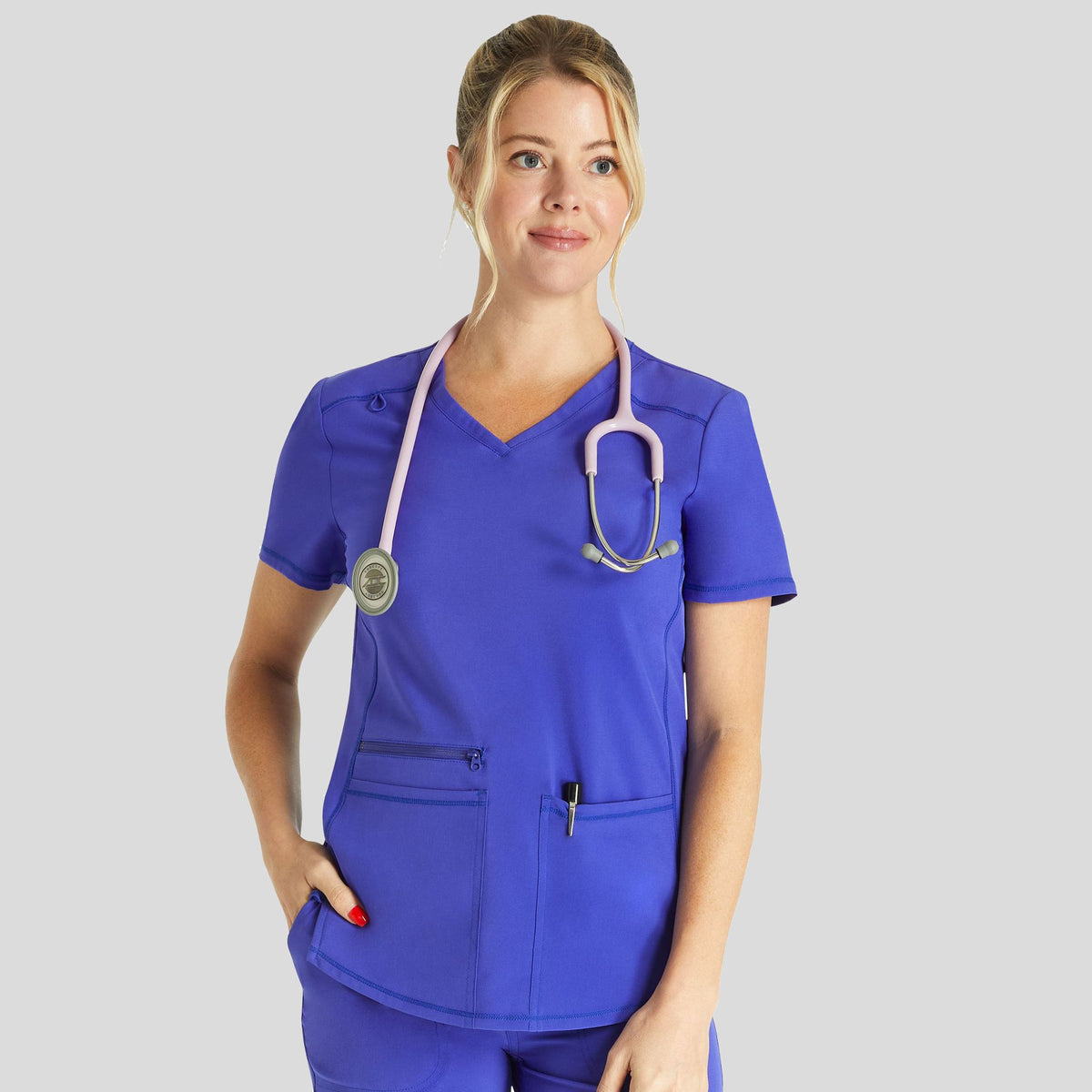 V-Neck Top With Badge Loop | Glacier Pearl