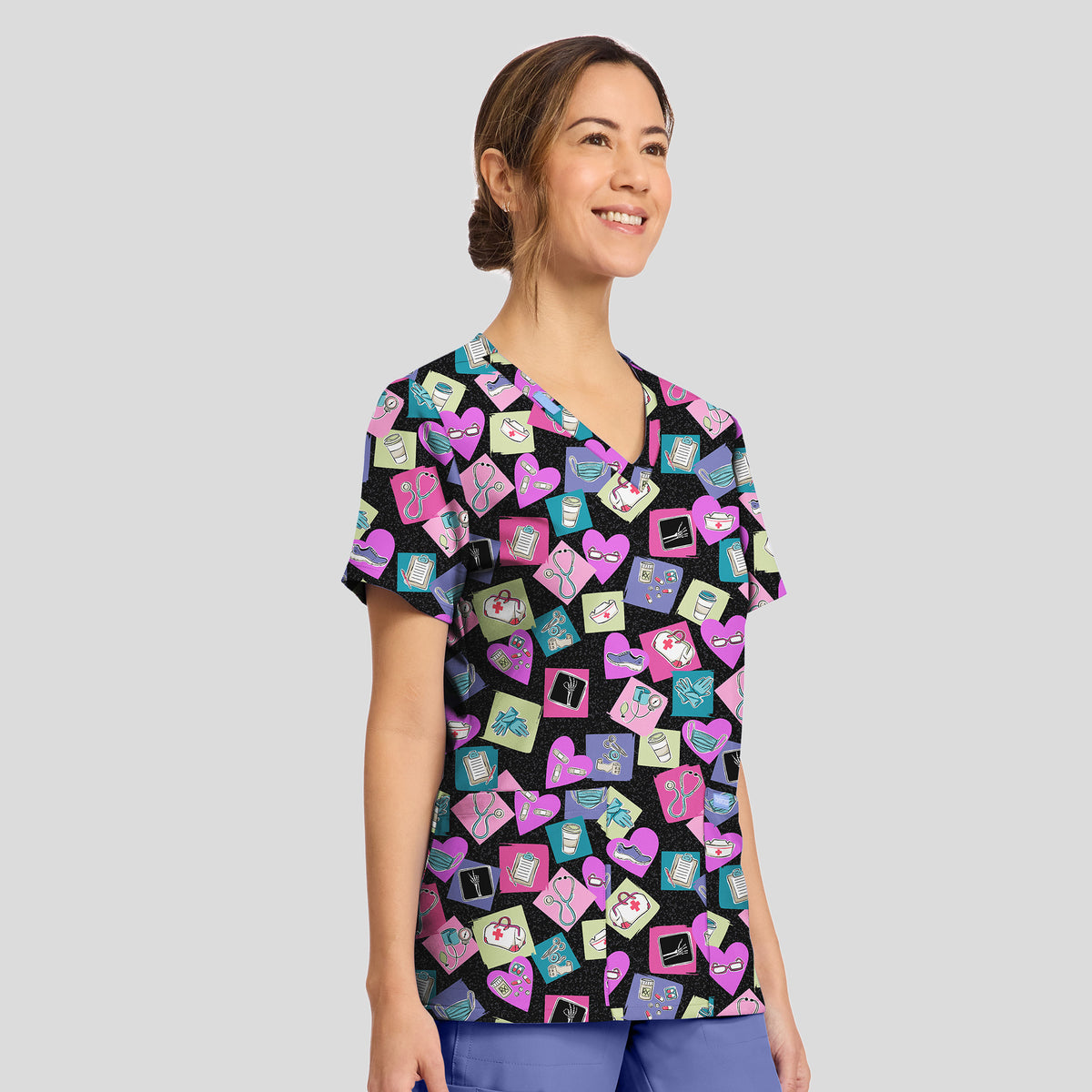 Women's Health-abet Print Scrub Top
