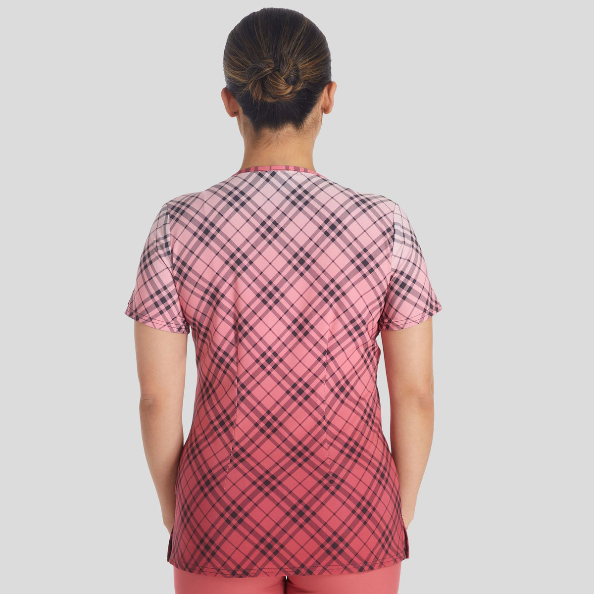 Plaid Dip Dye Print Scrub Top