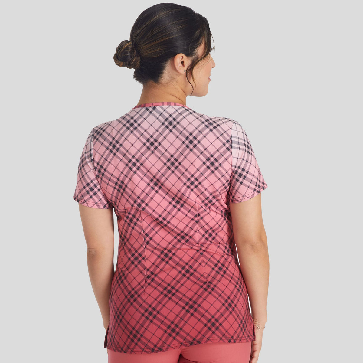 Plaid Dip Dye Print Scrub Top