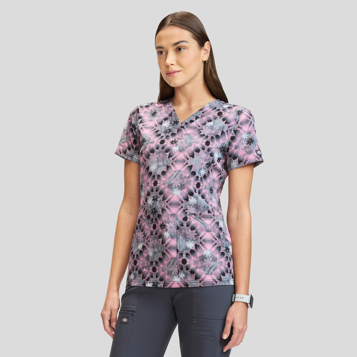 Women's Tie Dye Buds Print Scrub Top