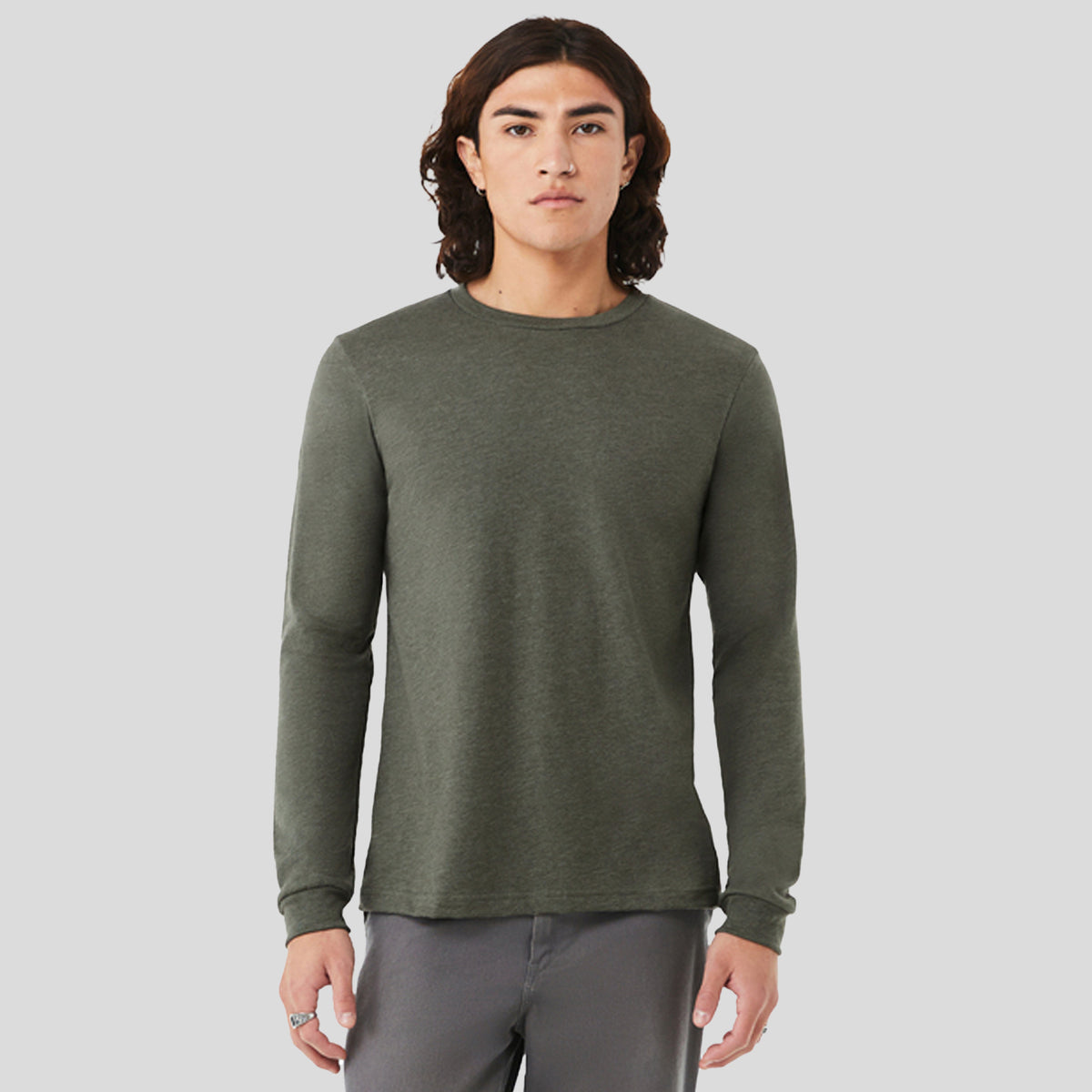 Unisex Heather CVC Long Sleeve Tee | Heather Military Green