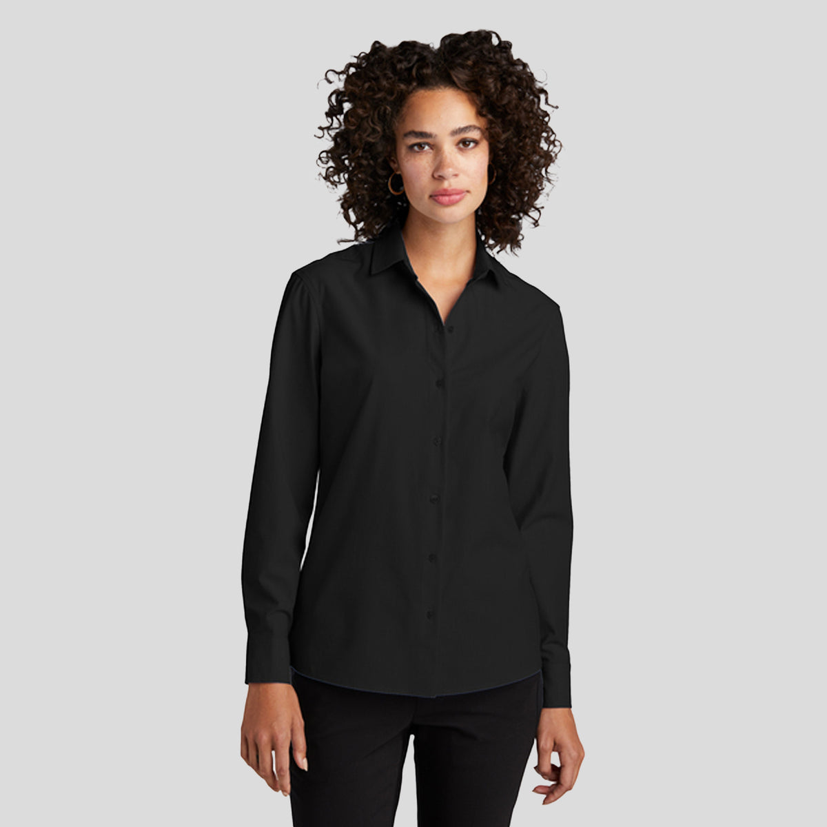 Women’s Long Sleeve Stretch Woven Shirt | Deep Black